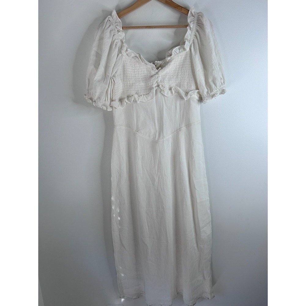 Sabo Australia Elba Dress White Cotton Smocked‎ Ruffle Midi Milkmaid Sz 8 Boho
